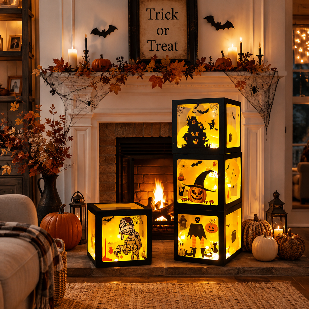 Halloween Balloon Boxes with Ghost & Pumpkin Designs – Party Decoration Set