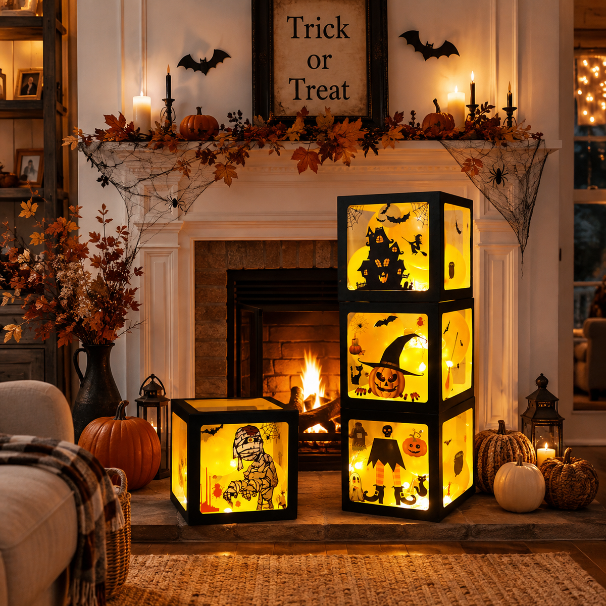 Halloween Balloon Boxes with Ghost & Pumpkin Designs – Party Decoration Set
