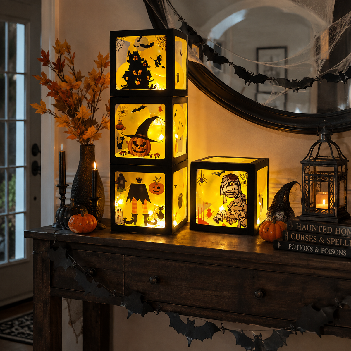 Halloween Balloon Boxes with Ghost & Pumpkin Designs – Party Decoration Set