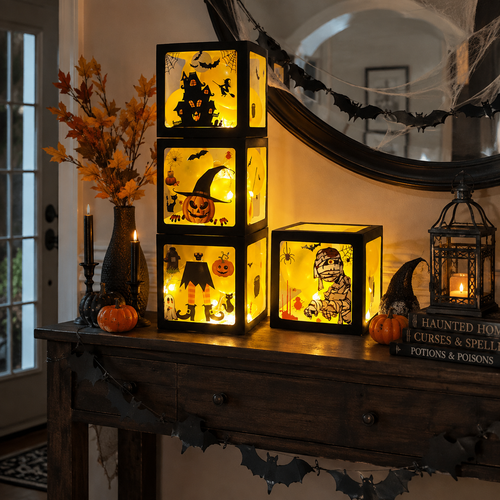 Halloween Balloon Boxes with Ghost & Pumpkin Designs – Party Decoration Set