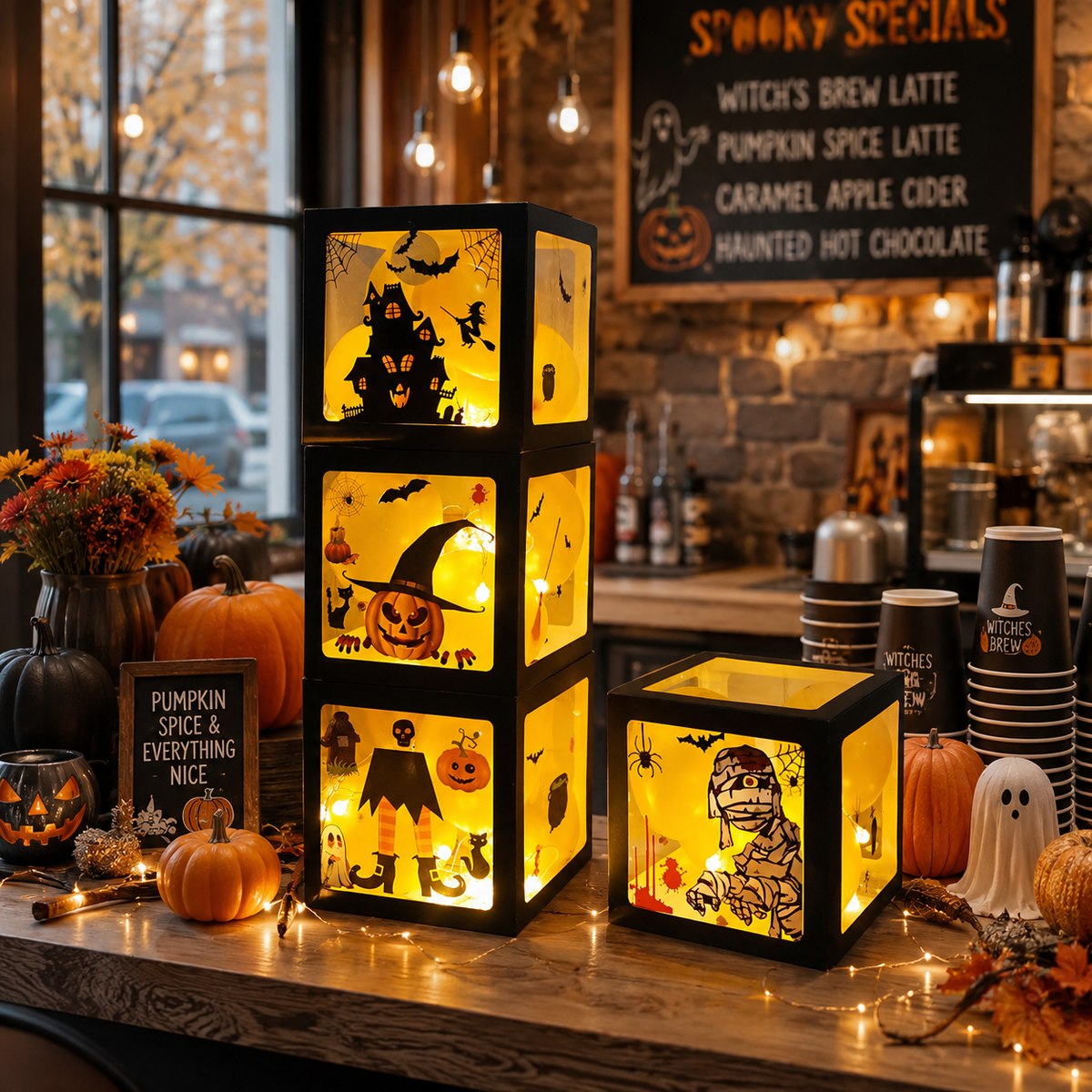 Halloween Balloon Boxes with Ghost & Pumpkin Designs – Party Decoration Set