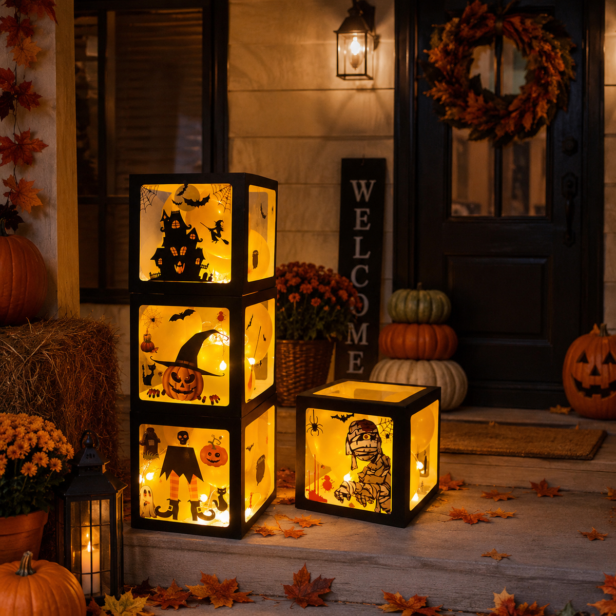 Halloween Balloon Boxes with Ghost & Pumpkin Designs – Party Decoration Set